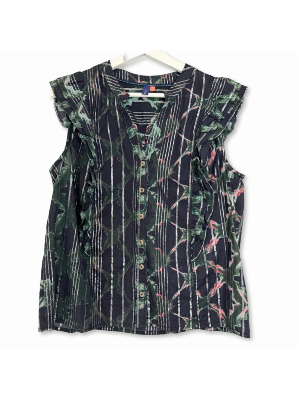 Anthropologie Pilcro Black Floral Ruffle Blouse Medium